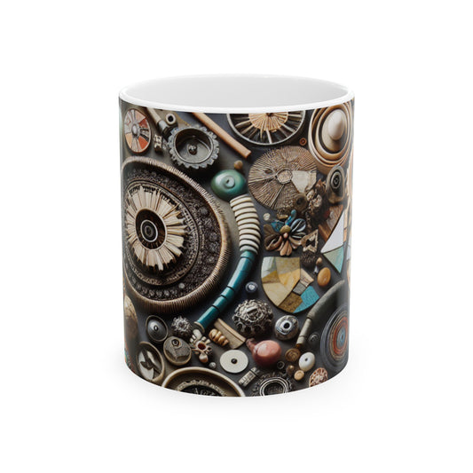 "Tapisserie de la nature : Art d'assemblage avec des objets trouvés" - La tasse en céramique Alien 11oz Assemblage Art