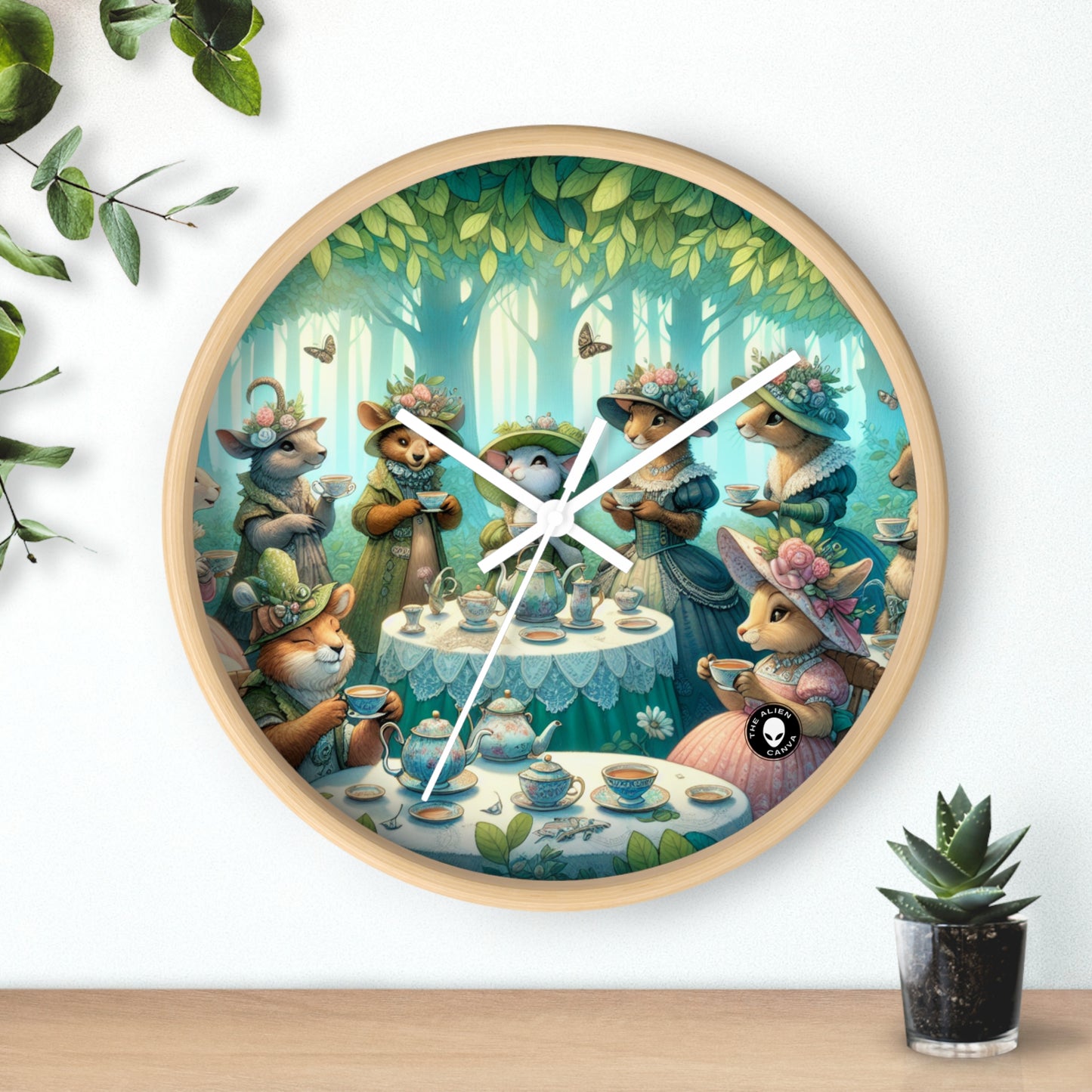 "Fancy Hats and Teacups: A Woodland Tea Party" - The Alien Wall Clock