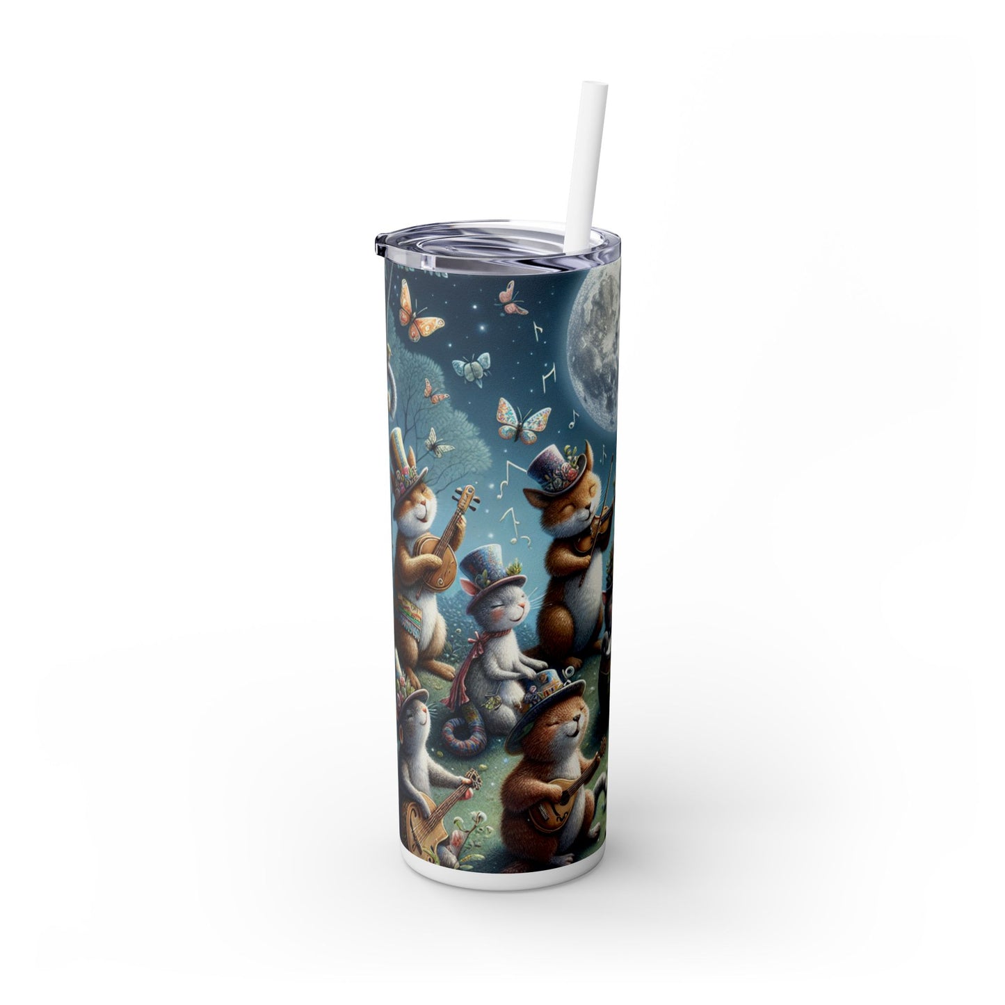 "Moonlit Melodies in the Enchanted Forest" - The Alien Maars® Skinny Tumbler with Straw 20oz