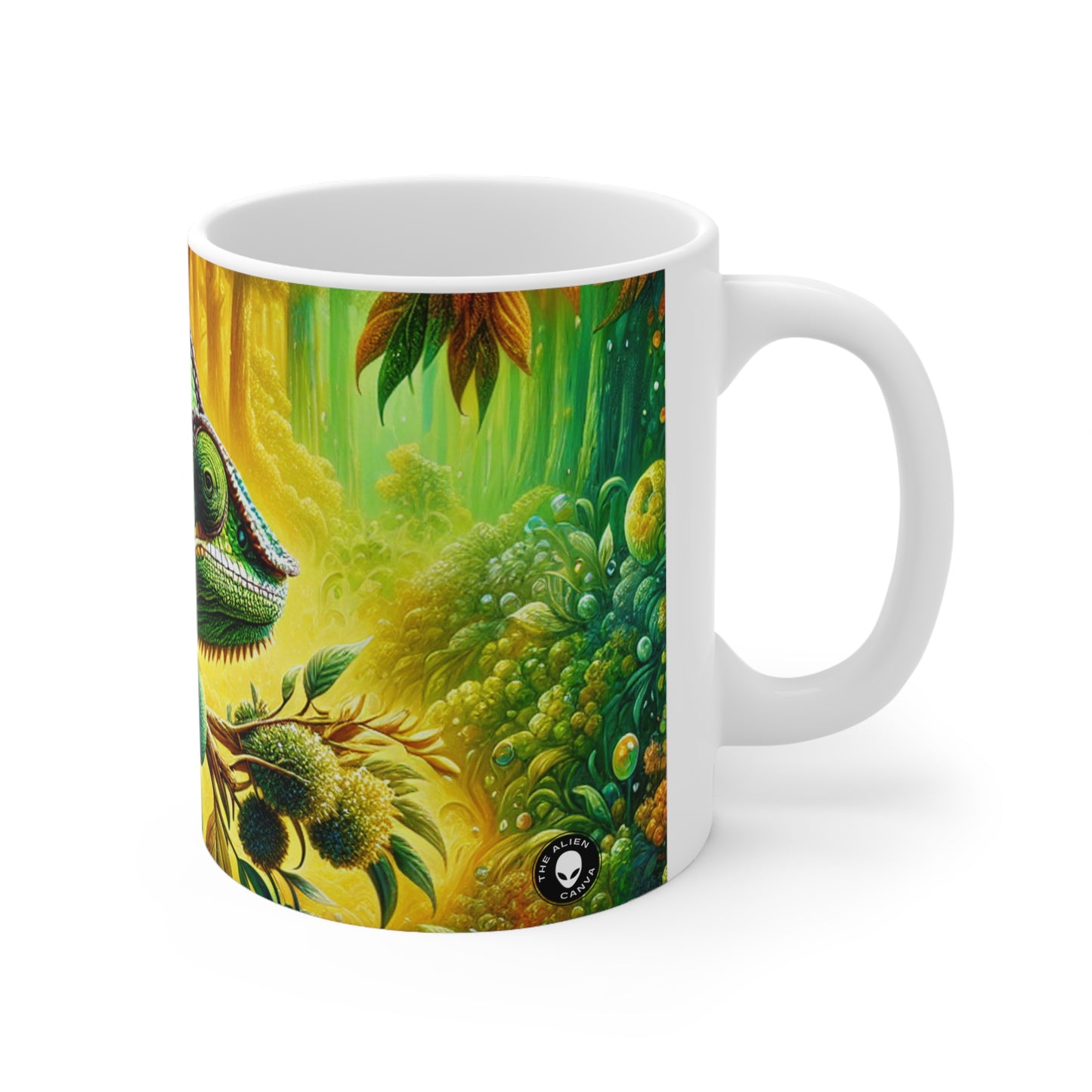 "Bosques vibrantes y el camuflaje camaleón" - Taza de cerámica The Alien 11oz