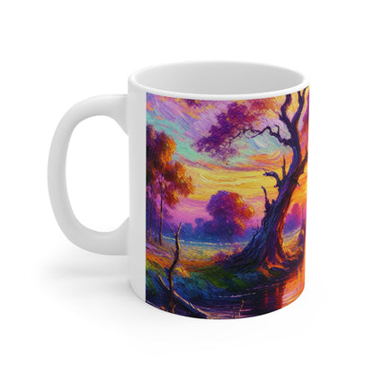 « Boulevards of Illumination : Un paysage urbain post-impressionniste vibrant » - La tasse en céramique Alien 11oz Post-impressionnisme