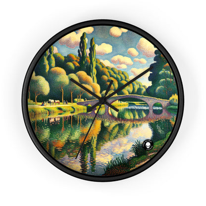 "Coucher de soleil tranquille : un paysage pointilliste" - L'horloge murale Alien Pointillism