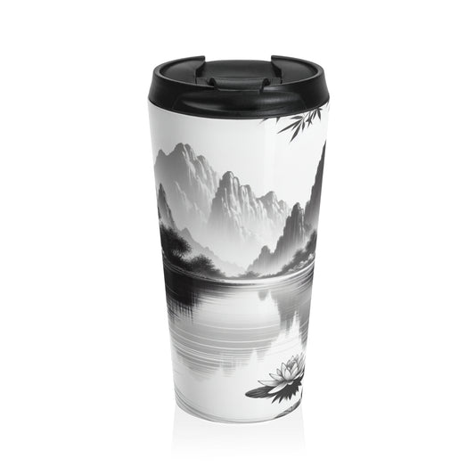 "Pristine Splendor" - Taza de viaje de acero inoxidable alienígena con pintura de tinta zen