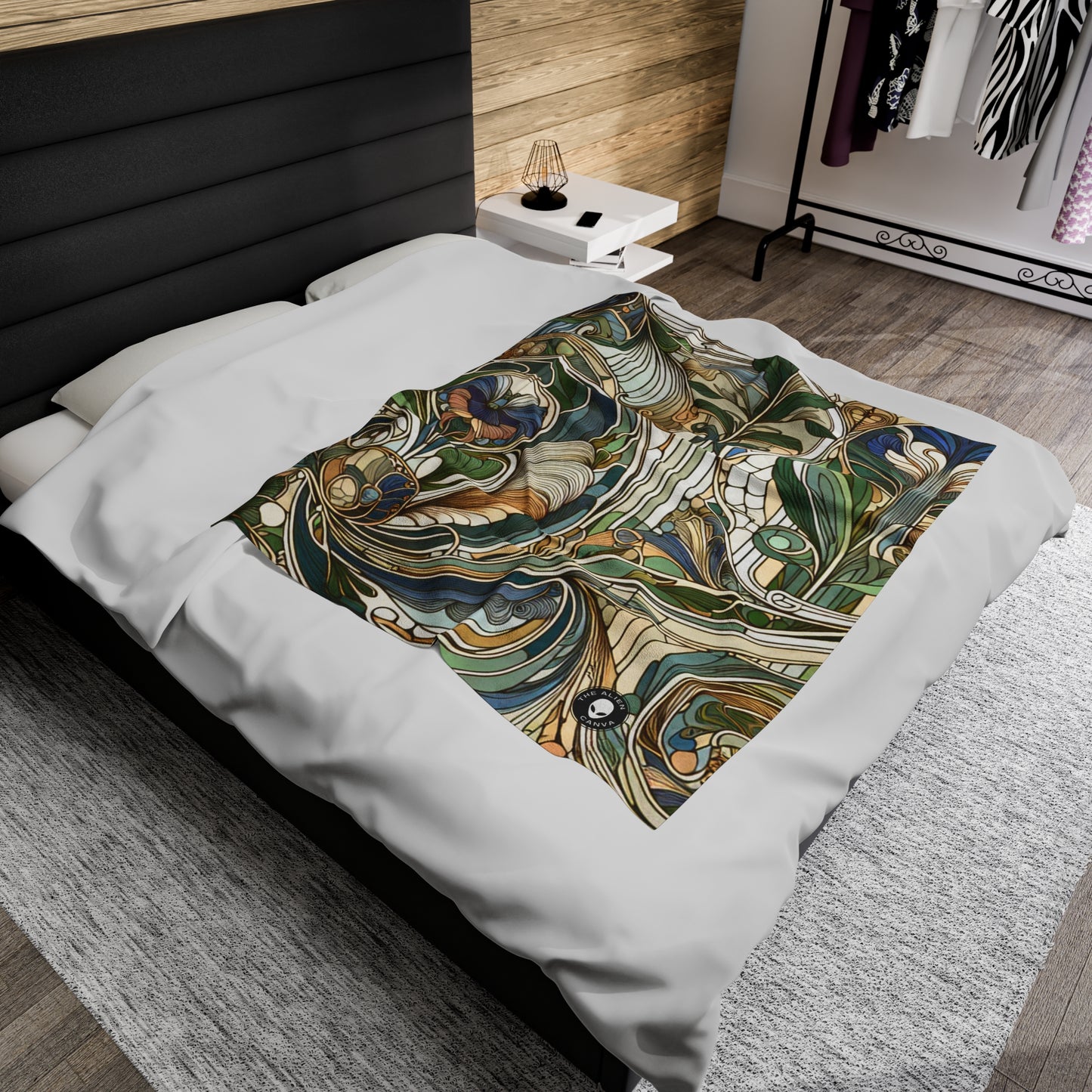 "Moonlit Enchantment: A Mystical Serenade in Art Nouveau" - The Alien Velveteen Plush Blanket Art Nouveau