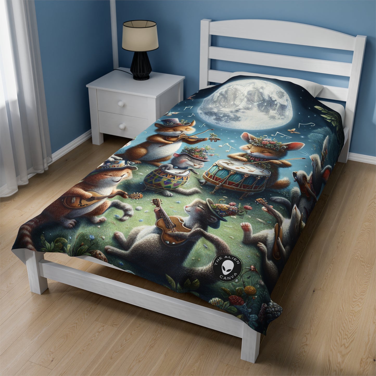 "Moonlit Melodies in the Enchanted Forest" - The Alien Velveteen Plush Blanket