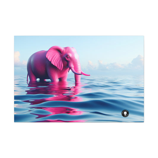 "L'éléphant rose dans la mer d'un bleu profond" - The Alien Canva Un éléphant rose flottant dans l'océan