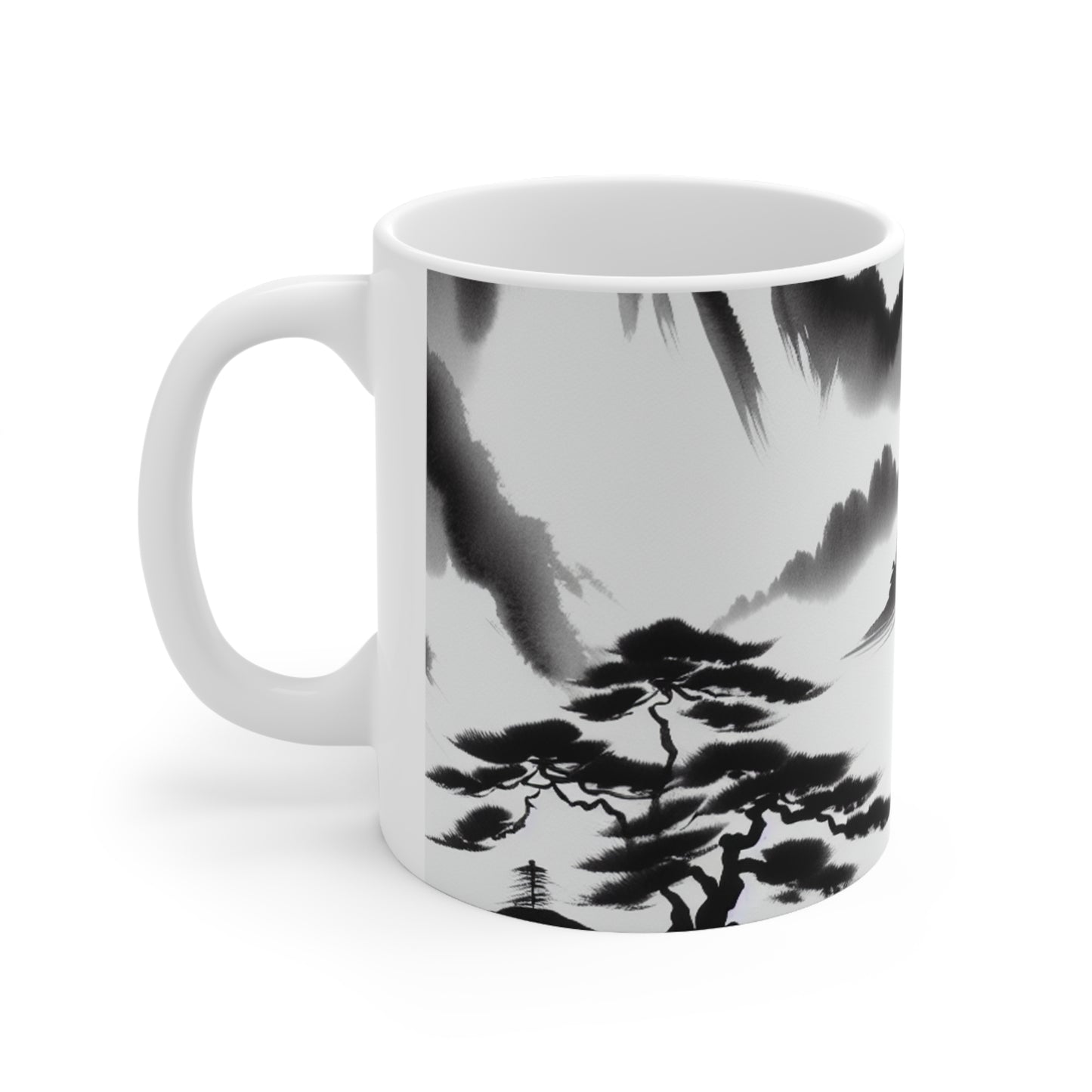 "Mountain Reflection: A Serene Zen Ink Painting" - The Alien Ceramic Mug 11oz Zen Ink Painting