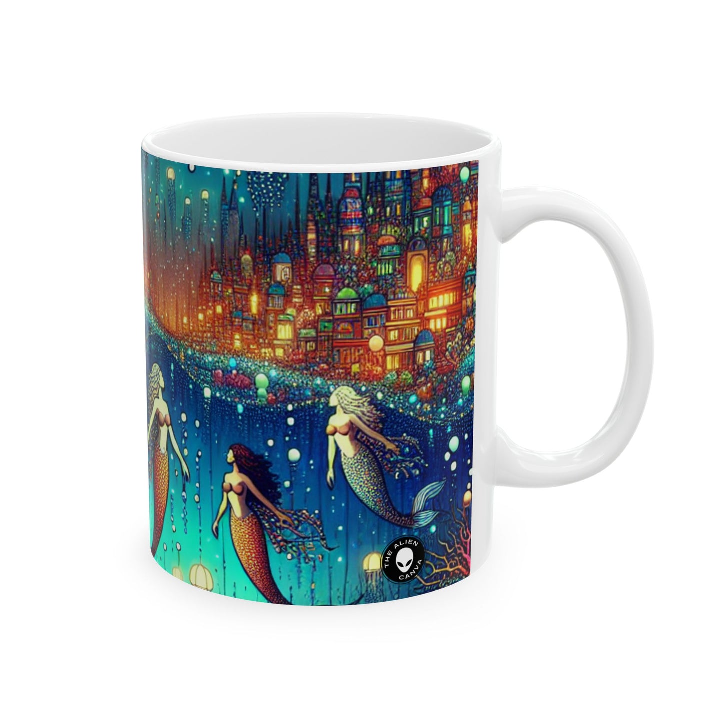 « Glowing Jellyfish City : un monde sous-marin fantaisiste » – Tasse en céramique Alien 11 oz