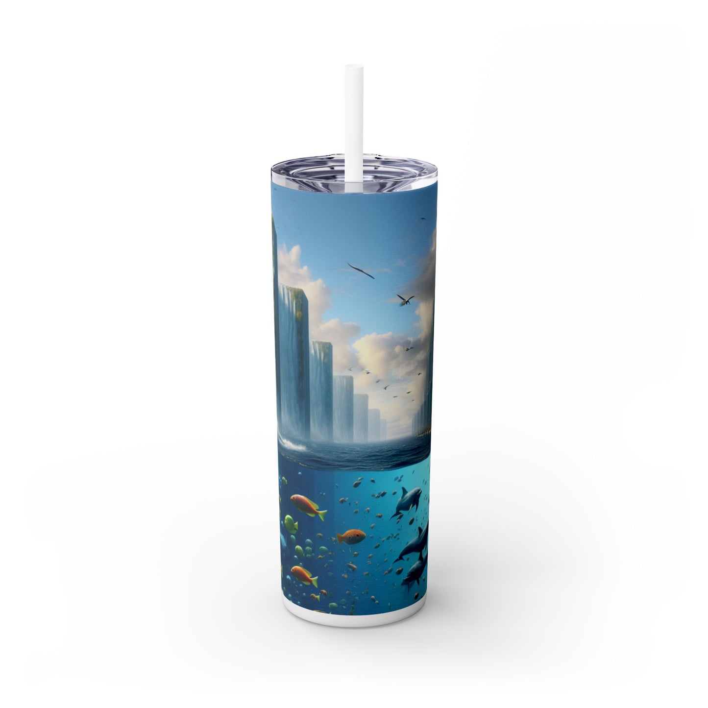 "Ciudad de Atlántida: imaginación desatada" - Vaso delgado con pajita de 20 oz de Alien Maars®