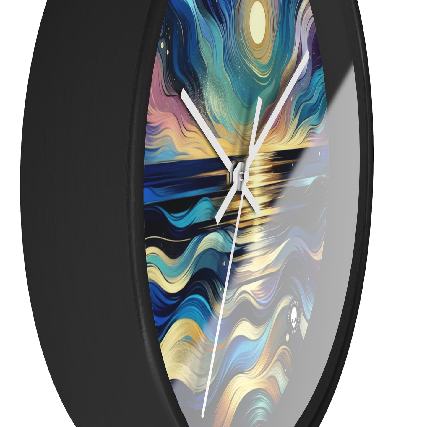 "Midnight Majesty: Abstract Ocean Reflections" - The Alien Wall Clock