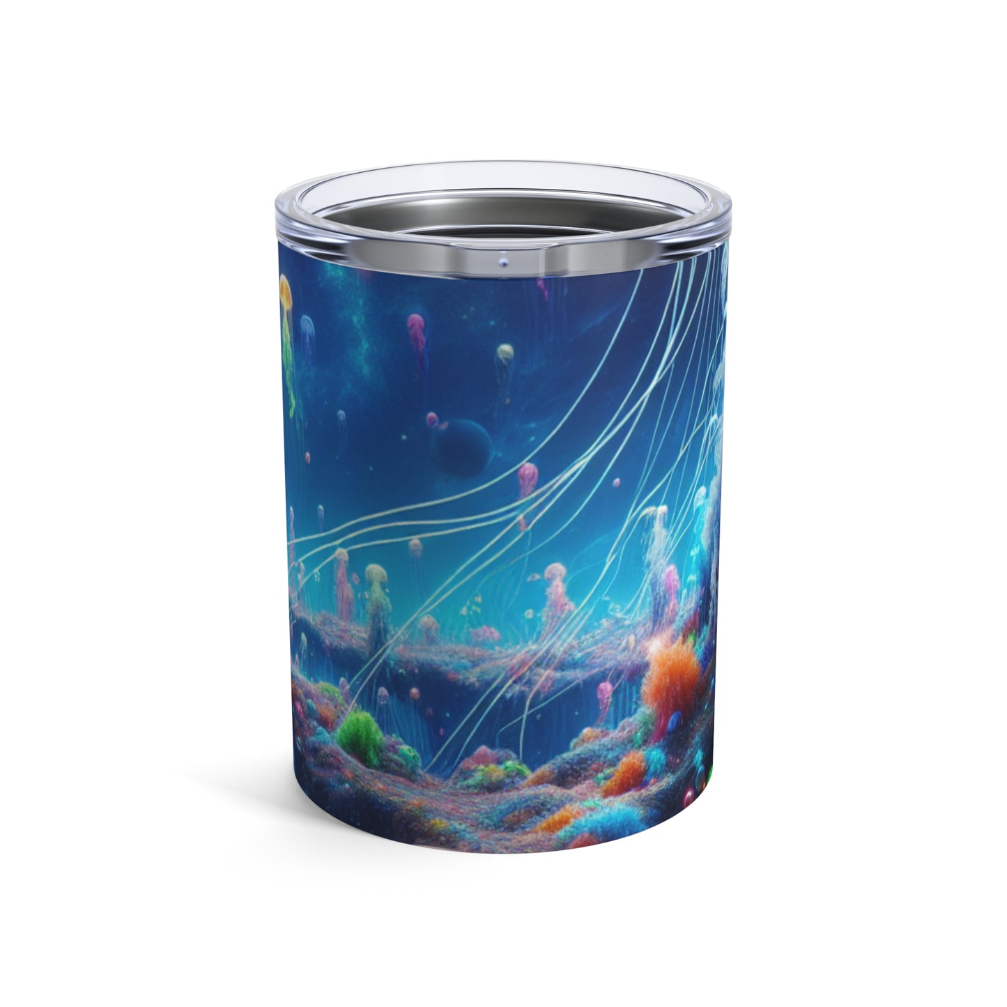 "Fantasía de medusas de neón: una odisea submarina surrealista" - Vaso Alien de 10 oz