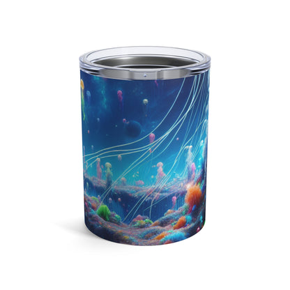 "Neon Jellyfish Fantasia : Une odyssée sous-marine surréaliste" - Le verre Alien 10oz