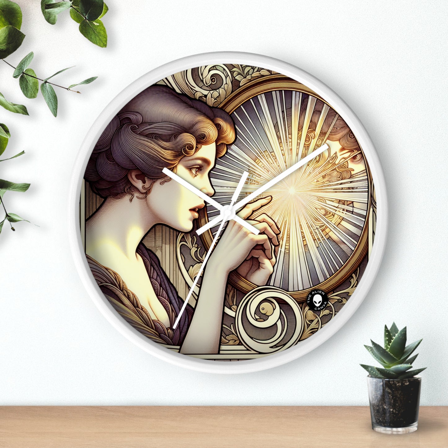 "Reflection of Beauty" - The Alien Wall Clock Art Nouveau