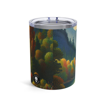 "Serenidad en puntos: Un atardecer de puntillismo en la playa" - The Alien Tumbler 10oz Puntillismo