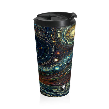 "Starry Dots: A Celestial Mosaic" - The Alien Stainless Steel Travel Mug Pointillism