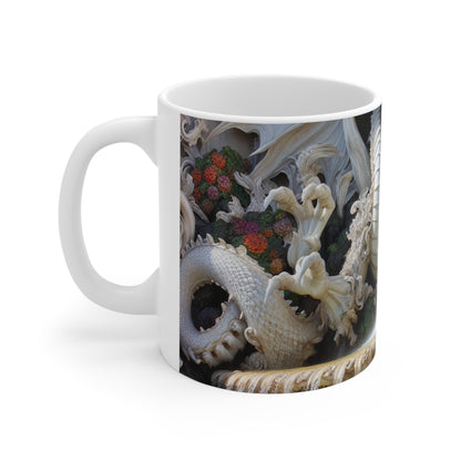 "Fiery Dragon Fountain: Heaven's Cascade" - The Alien Ceramic Mug 11oz Rococo Style