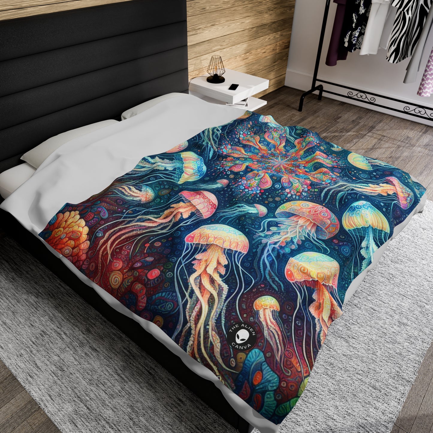 "Luminous Dance of the Deep" - The Alien Velveteen Plush Blanket