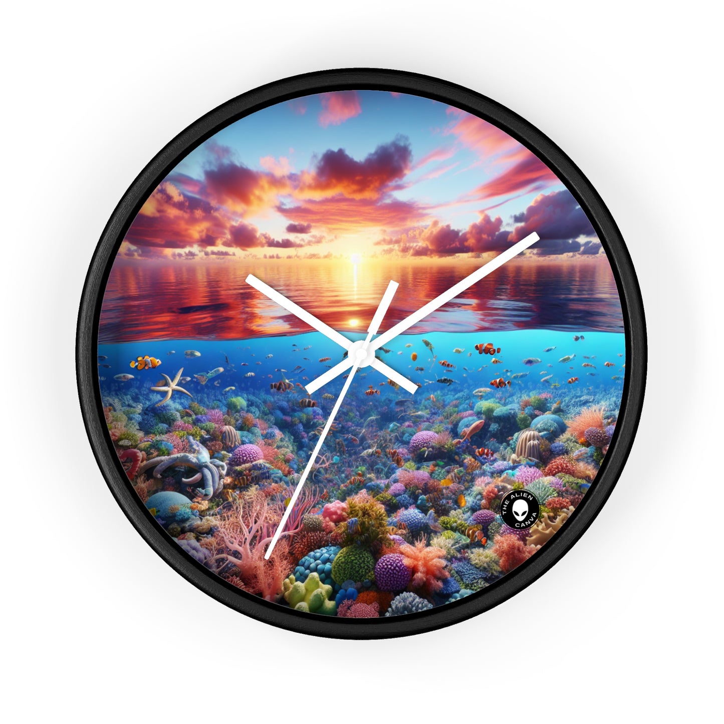 "Sunset Splendor : Récif de corail sous-marin" - L'horloge murale extraterrestre