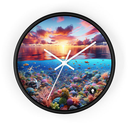 "Sunset Splendor : Récif de corail sous-marin" - L'horloge murale extraterrestre