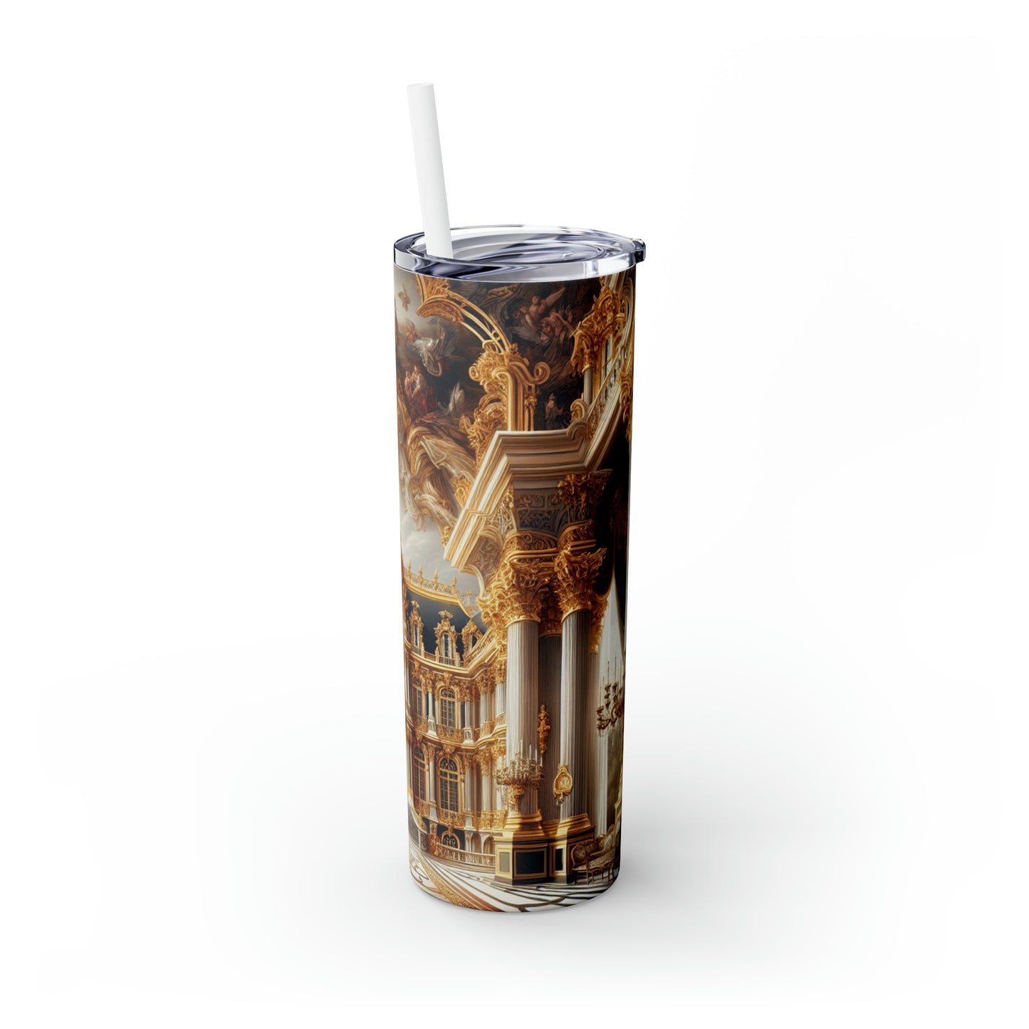 "Regal Splendor: A Gold-Plated Baroque Palace" - The Alien Maars® Skinny Tumbler with Straw 20oz Baroque Style