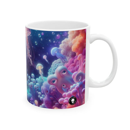 Enchanting Underwater Realm: Glowing Jellyfish and Curious Octopus - The Alien Ceramic Mug 11oz