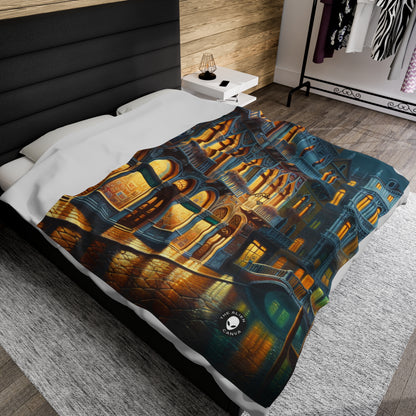 "Venetian Night: A Luminous Street Scene" - The Alien Velveteen Plush Blanket Venetian School