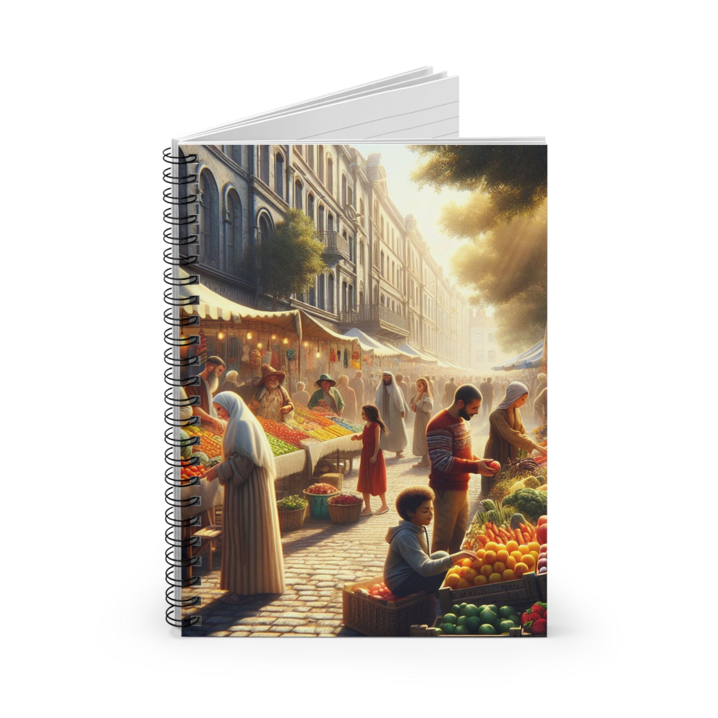 "Sunny Vibes at the Outdoor Market" - The Alien Spiral Notebook (Ligne Lignée) Style Réalisme