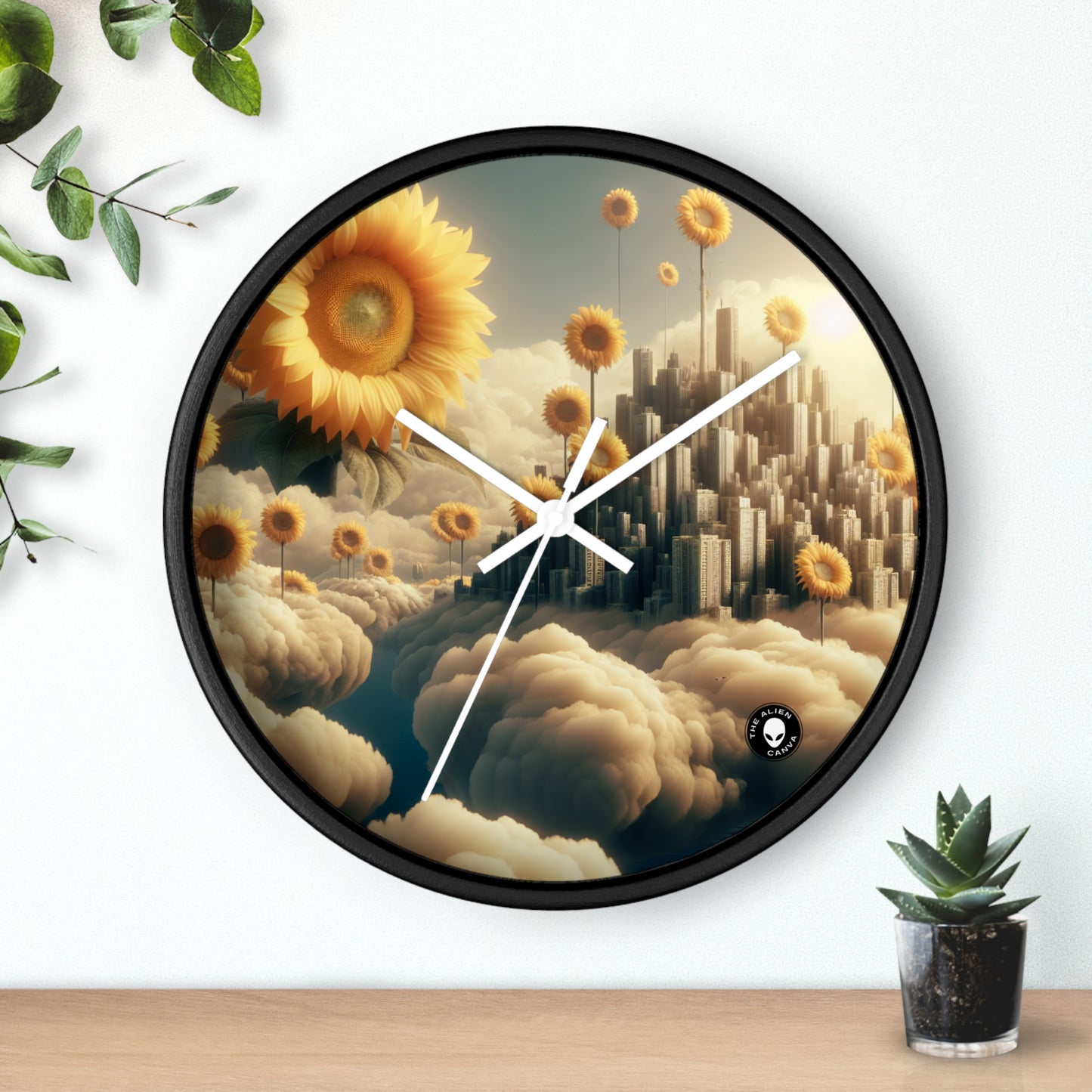 "Ethereal Sky: The City of Clouds and Sunflowers" - The Alien Wall Clock