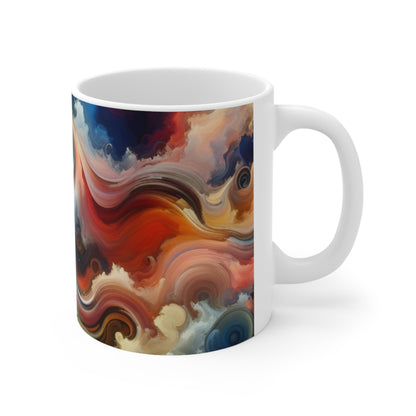 "Equilibrio caótico: un universo de color" - Taza de cerámica The Alien de 11 oz estilo arte abstracto