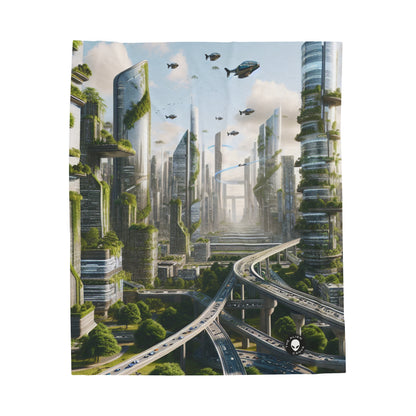 "Nature's Reclamation: A Futuristic Cityscape" - The Alien Velveteen Plush Blanket