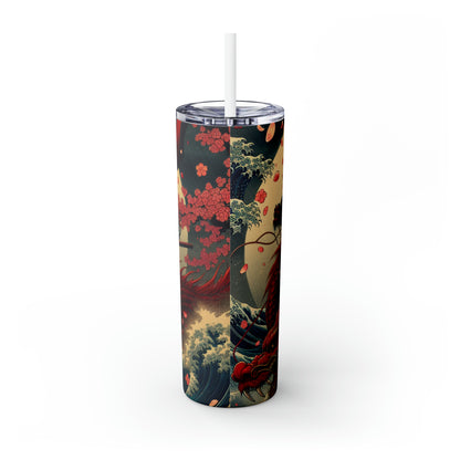 "Storming into Battle: A Samurai's Tale" - The Alien Maars® Skinny Tumbler with Straw 20oz Ukiyo-e (Japanese Woodblock Printing) Style