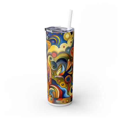 "Tiny Town in a Fishbowl" - The Alien Maars® Skinny Tumbler with Straw 20oz Naïve Surrealism