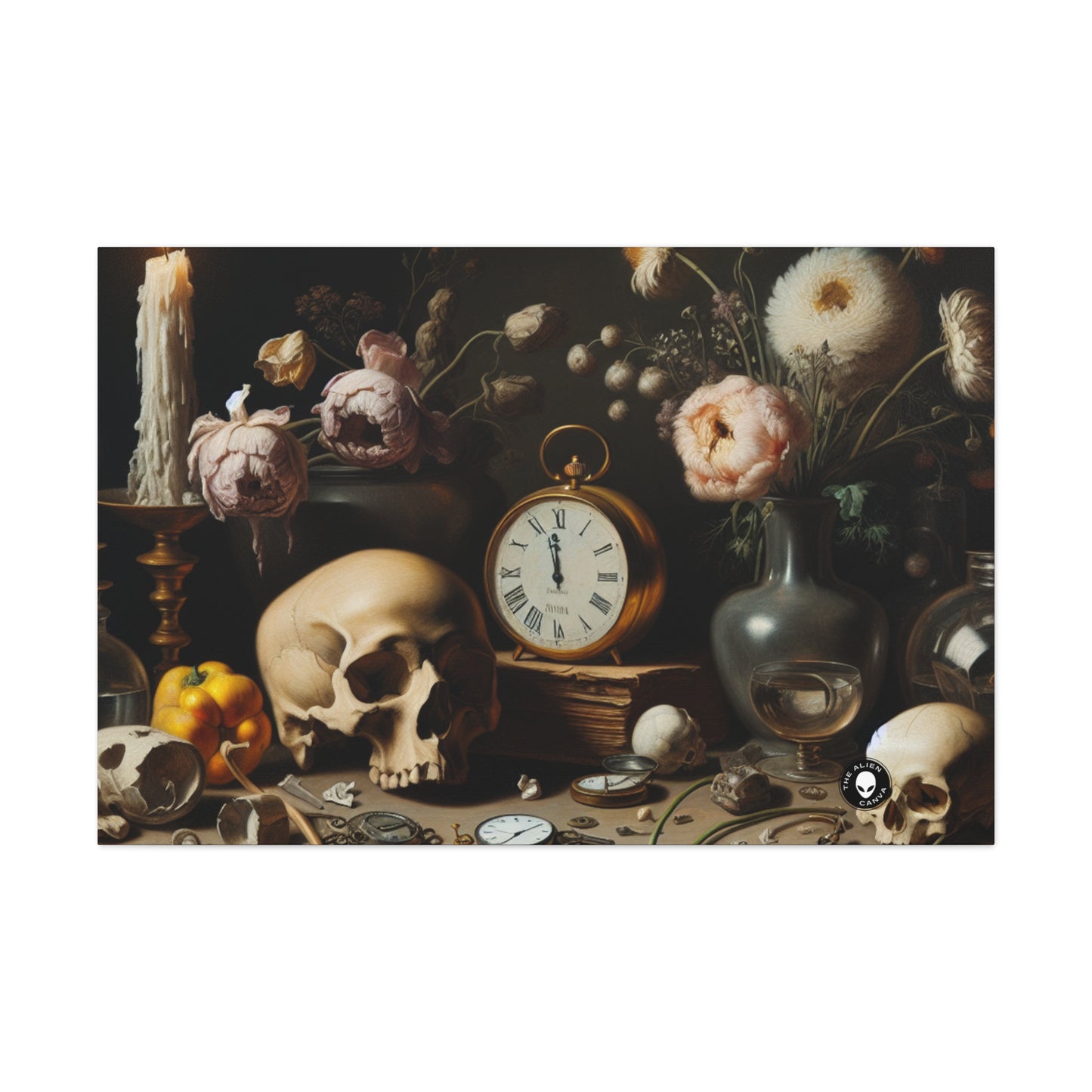 "Decadencia digital: una Vanitas contemporánea que examina el consumismo en el siglo XXI" - The Alien Canva Vanitas Painting