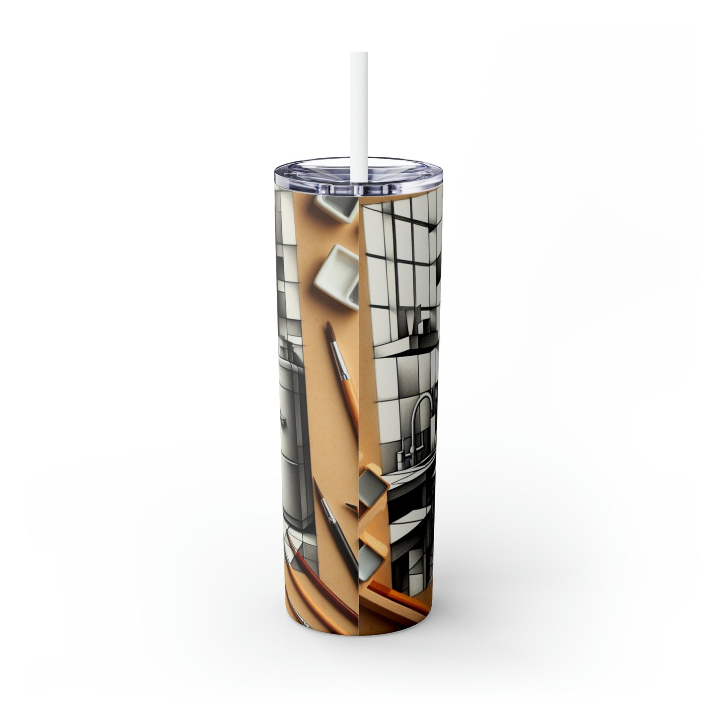 "Cubist Kitchen Collage" - The Alien Maars® Skinny Tumbler with Straw 20oz Cubism Style