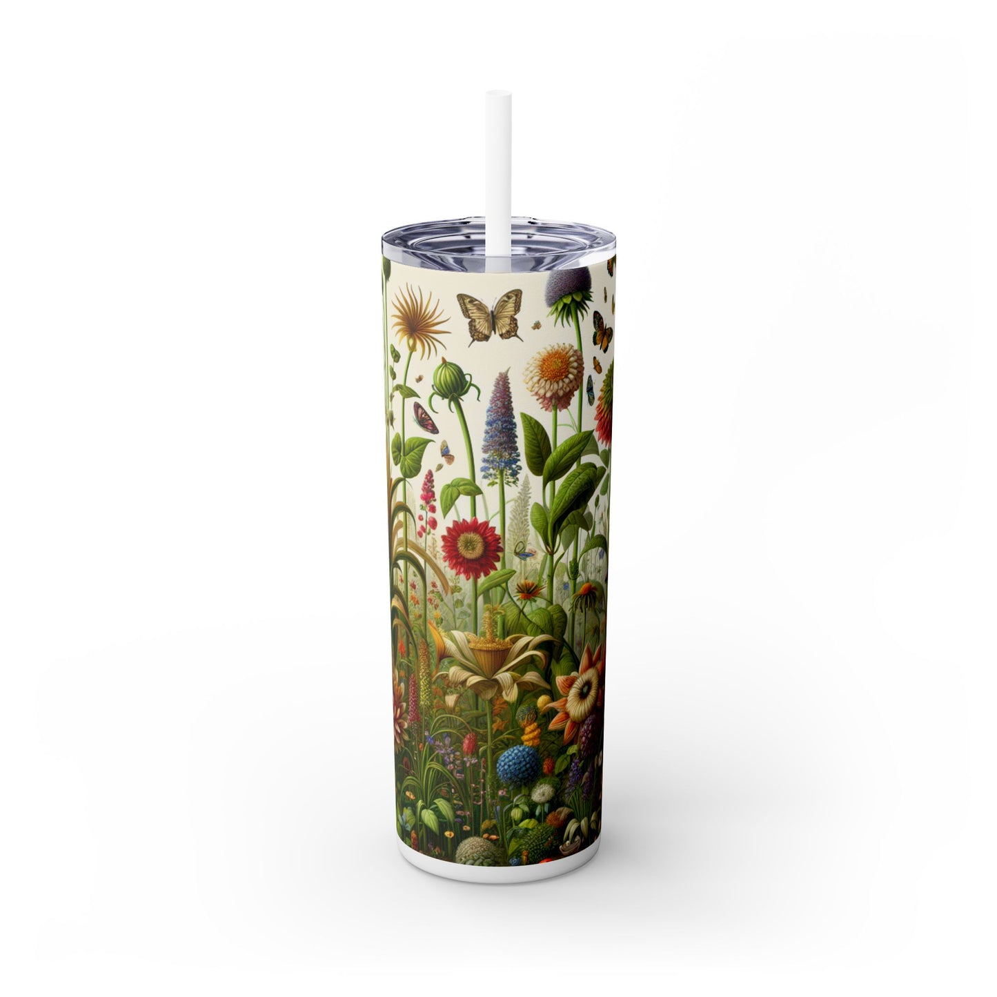 "Enchanted Garden: A Whimsical Scene" - The Alien Maars® Skinny Tumbler with Straw 20oz