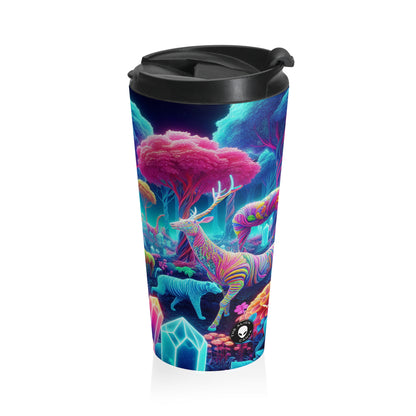 "Glowing Enchantment: Neon Forest" - The Alien Stainless Steel Travel Mug