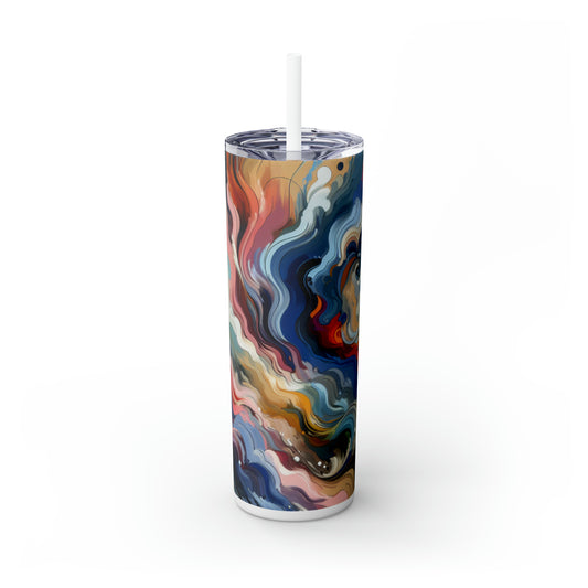 "Sunrise Serenity: An Abstract Painting Inspired by Renewal" - The Alien Maars® Skinny Tumbler with Straw 20oz Lyrical Abstraction