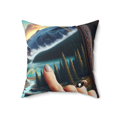 "The Mosaic Portrait: Unveiling Photorealism Through Fragmented Beauty"- The Alien Spun Polyester Square Pillow Photorealism