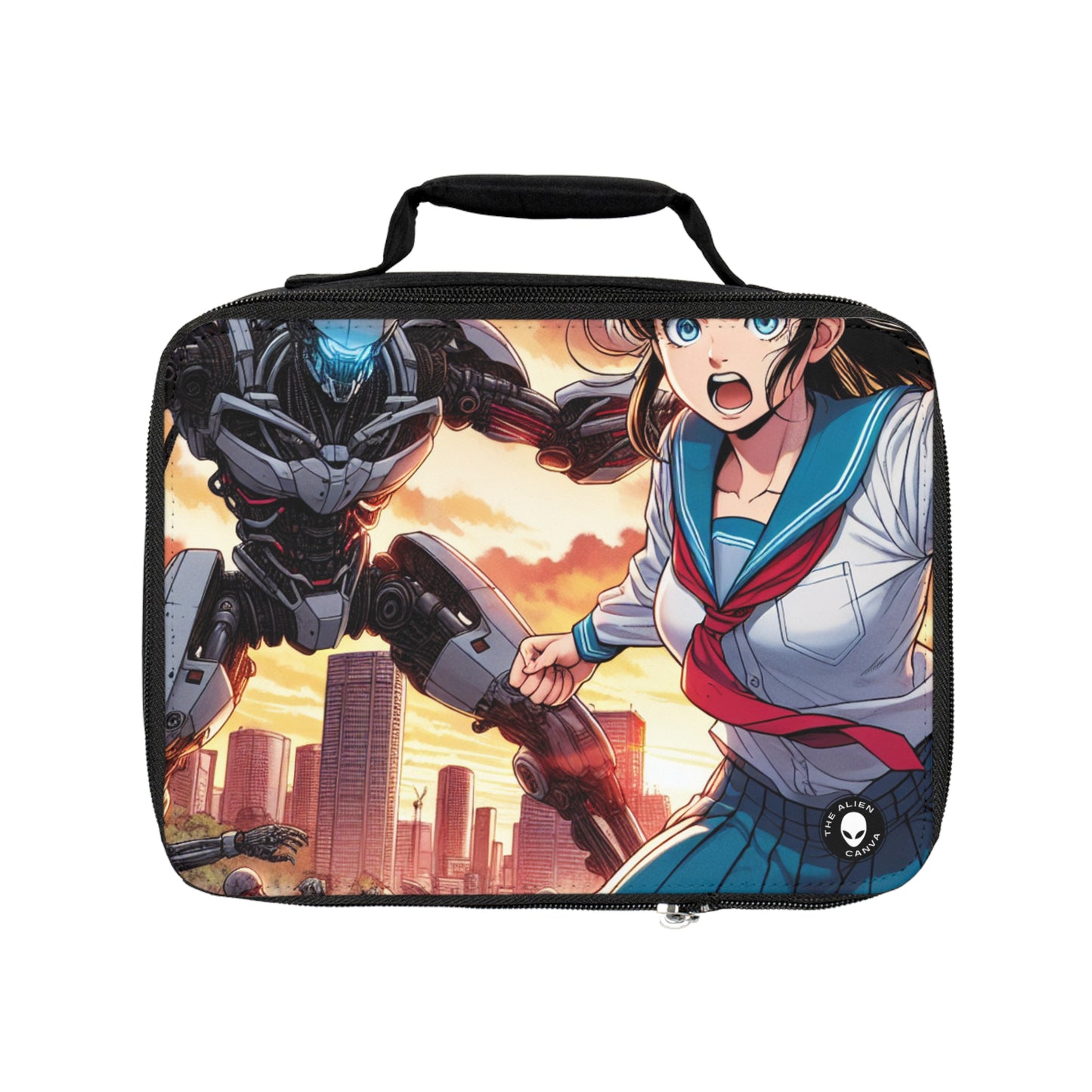 "Chica uniformada salva la ciudad de los invasores". - La bolsa de almuerzo alienígena Manga/Anime Art