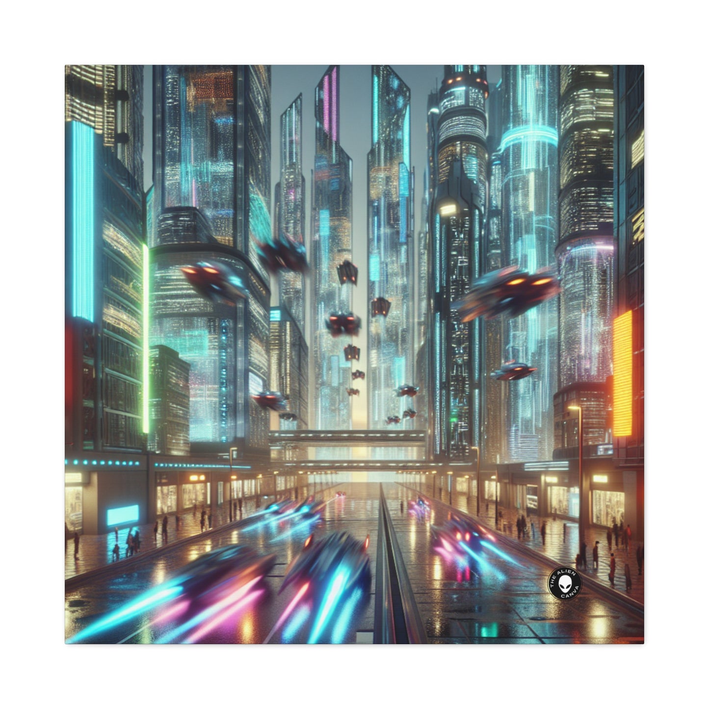 Lluvia de neón: un paisaje urbano futurista - The Alien Canva