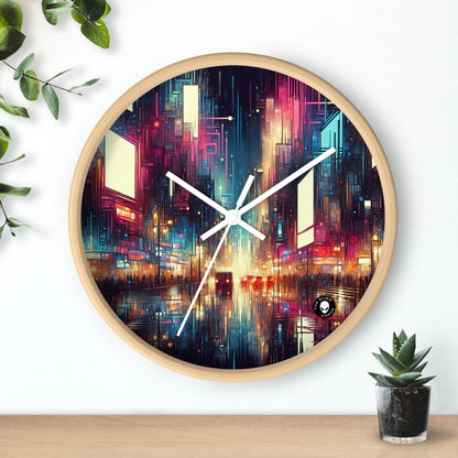 "Paisaje urbano al descubierto: una noche de neón" - El reloj de pared alienígena