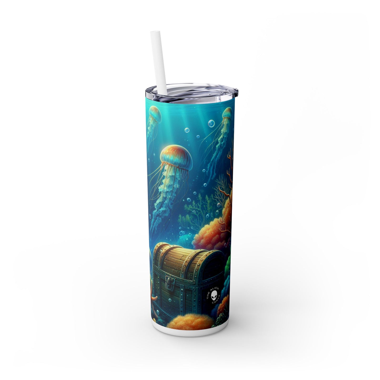 "Bajo las olas: un tesoro escondido" - Vaso delgado con pajita de 20 oz de Alien Maars®