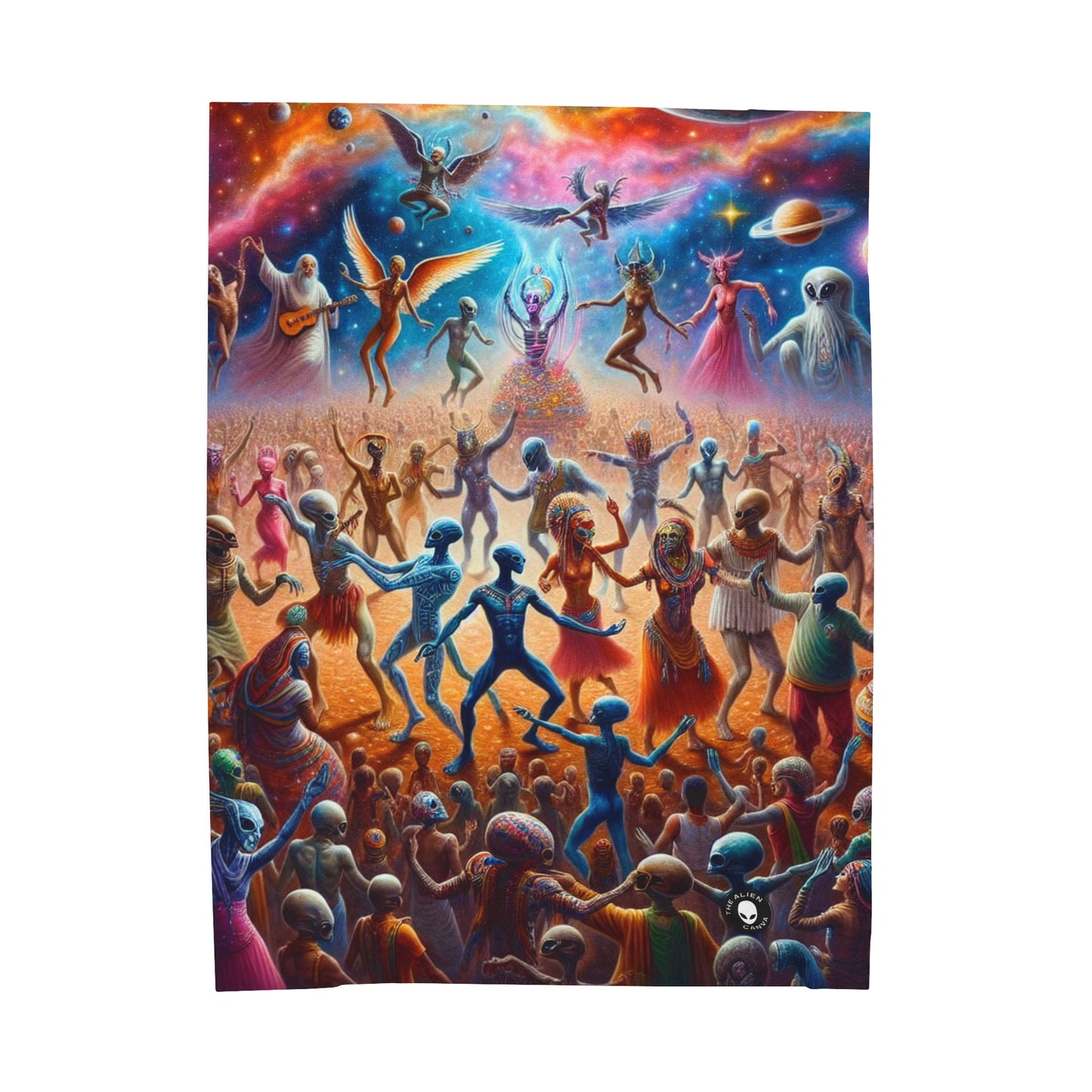 "Interstellar Rave: Embracing Cosmic Unity" - The Alien Velveteen Plush Blanket