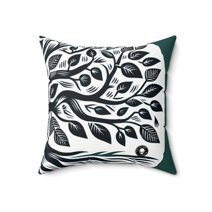 "Modern Woodcut Family Tree" - The Alien Spun Polyester Square Pillow Woodcut Printing