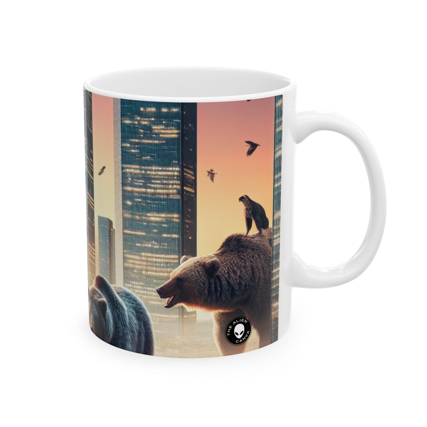 "Zoología urbana: un paisaje urbano surrealista" - Taza de cerámica The Alien de 11 oz