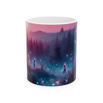 Taza de cerámica de 11 oz con el bosque encantado de luciérnagas - The Alien