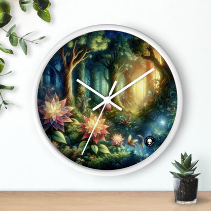 Bosque encantado: flores resplandecientes y seres místicos - El reloj de pared alienígena