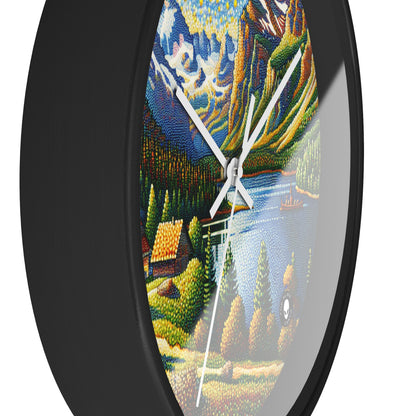 "Tranquil Sunset: A Pointillist Masterpiece of Serene Countryside" - The Alien Wall Clock Pointillism