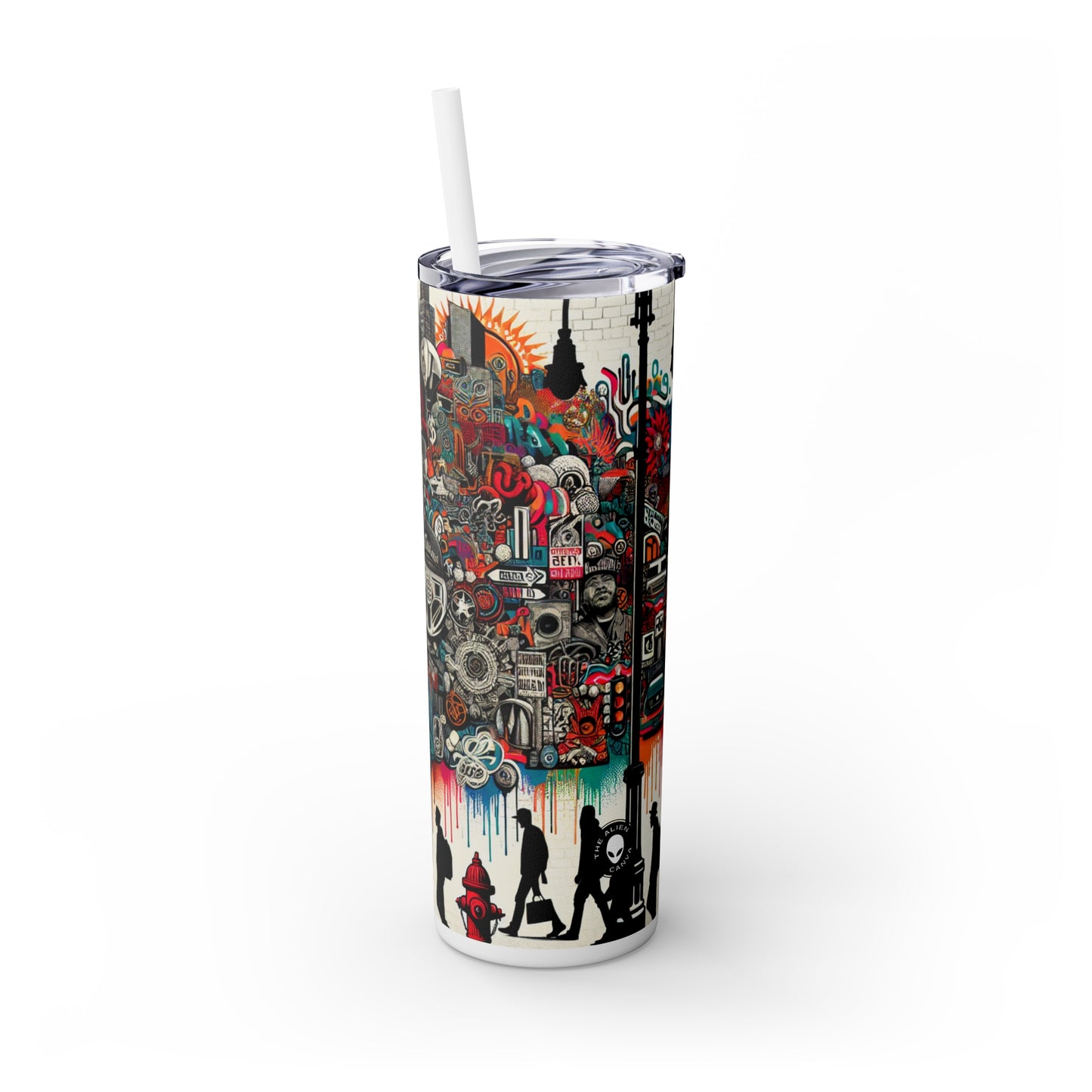 "Fantasy Fusion: A Vibrant Mural of Mythical Creatures" - The Alien Maars® Skinny Tumbler with Straw 20oz Street Art