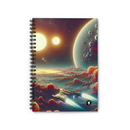 "L'aube des trois soleils : une odyssée de l'espace de science-fiction" - The Alien Spiral Notebook (Ruled Line) Art du jeu vidéo